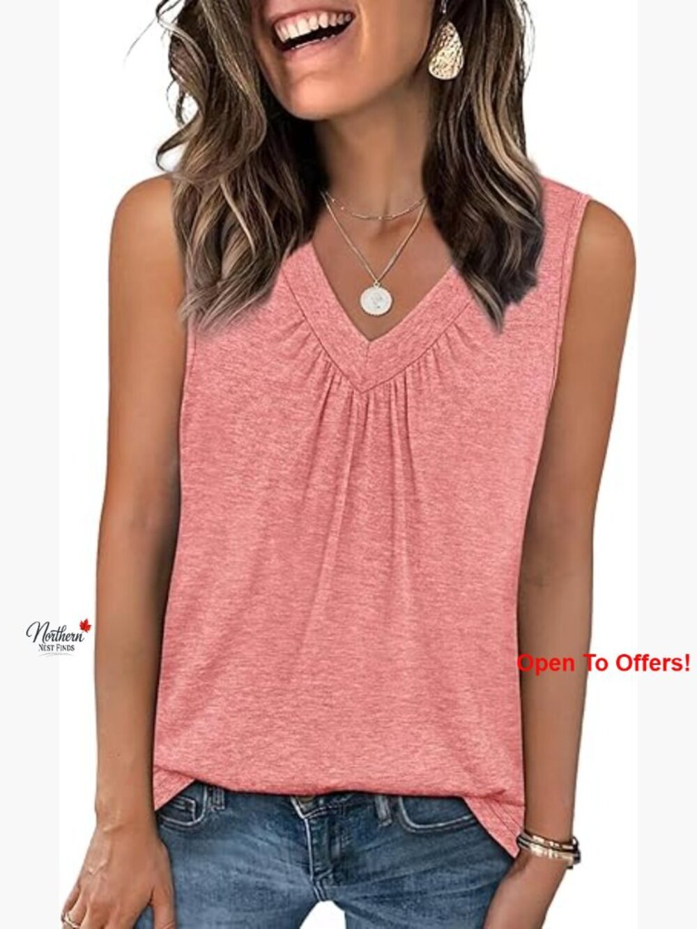 Soft Pleated V-Neck Tank Top for Summer Casual Wear